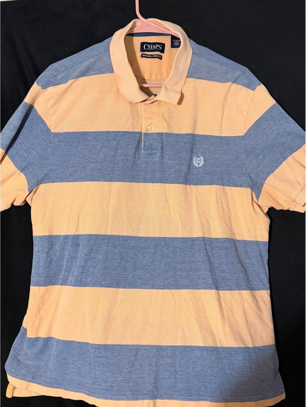 Chaps XL Men's Polo Shirt Natural Stretch Blue and Peach Stripes